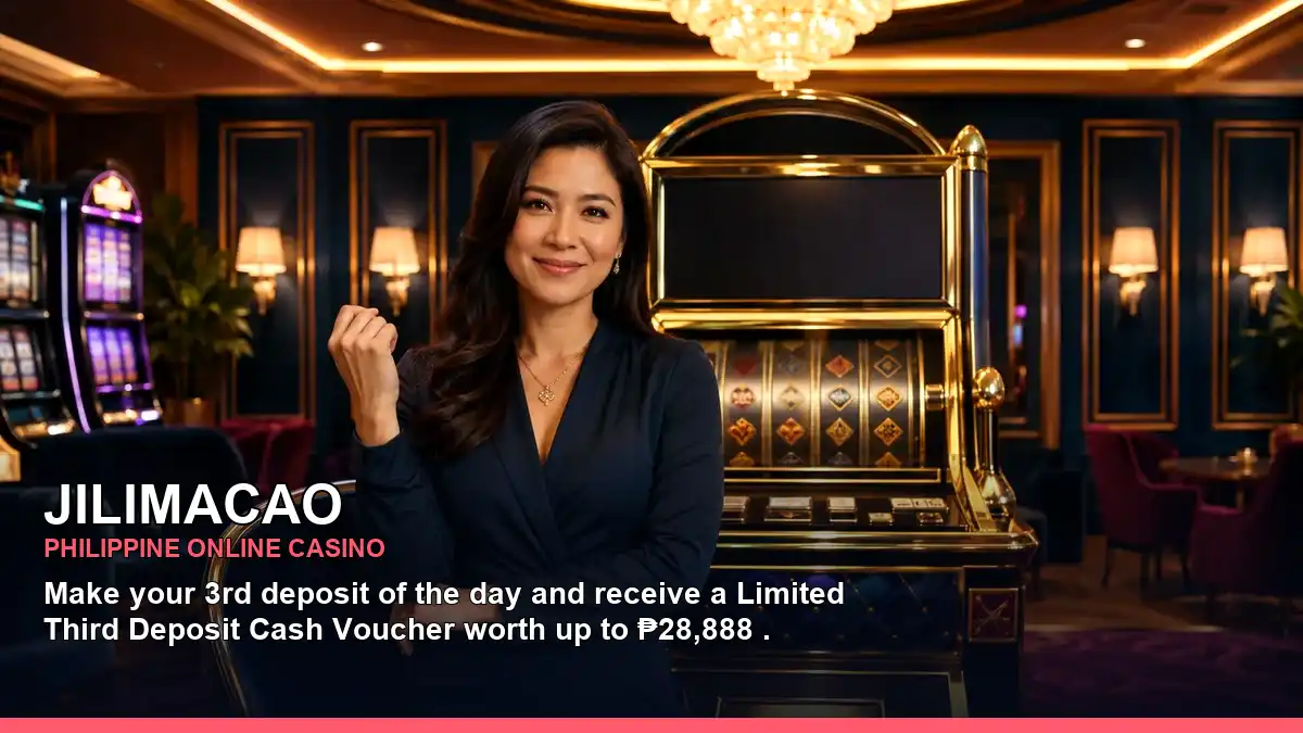 JILIMACAO VIP casino rewards featuring an adult Filipina casino host with a dynamic composition